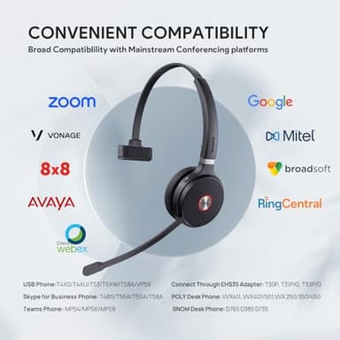 Yealink WH62 DECT Mono Teams Wireless Headset, 525 ft Range Work Headphone with 2X Noise Canceling Mic for IP Phone and Computer, Single Ear Headset with Call Control, Ringer,13H Talk Time - Image 8
