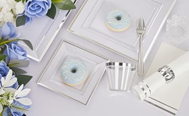 Festiva 350Pcs Silver Plates - Silver Square Plastic Plates 9 .5" and 6" - serve for 50 guests include 50 Cups 50Plastic Cutlery 50Hand Napkins Perfect for Party&Wedding&Birthday&Christmas - Image 9