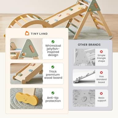Tiny Land Pikler Triangle Set,7-in-1 Foldable Montessori Toddler Climbing Toys Indoor, Wooden Playground Jungle Gym for Kids, Climber Gift for Boys & Girls Toddler Climbing Toys (Morandi) - Image 4