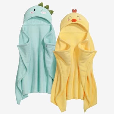 WODHOY Toddler Towels with Hood for 0-5 Years, 2-Pack Toddler Bath Towel 50"x32" Large Size Baby Bath Towel for Girl Boy, Soft Absorbent Kids Towels with Animal Hooded, Baby Bath & Hooded - Image 1