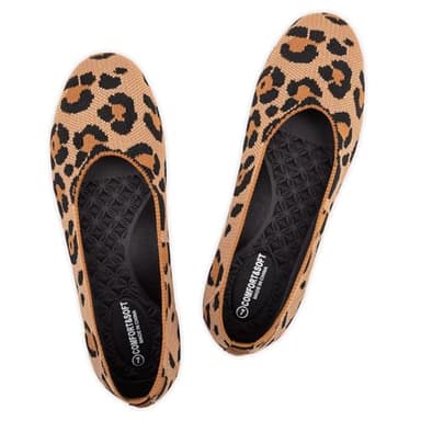 Frank Mully Women’s Knit Ballet Flat Round Toe Slip On Flats Shoes Classic Low Wedge Ballerina Walking Flats Shoes, Leopard Orange,9 - Image 1