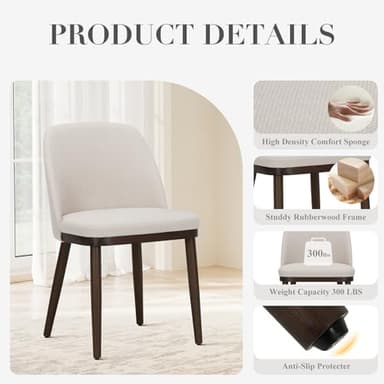 COLAMY Upholstered Dining Chairs Set of 4, Modern Kitchen Chairs with Back, Fabric Side Dining Room Chairs with Wood Legs for Kitchen Dining Room Restaurant, Beige - Image 6