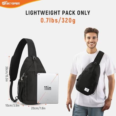 SKYSPER Sling Bag RFID Cross Body Bag Recycled Crossbody Backpack Travel Daypack(Black) - Image 6