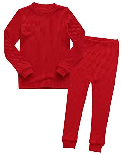 VAENAIT BABY Infant Toddler Kids Girls Long Sleeve Modal Sleepwear Pajamas 2pcs Set Rib Knit Red L - Image 1