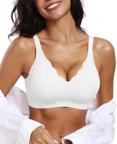 OEAK Womens Wireless Bras Push Up Support Full Coverage Bralettes No Underwire Bra Comfortable Everyday Seamless Tshirt Bras White M - Image 1