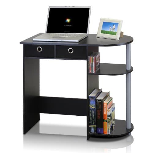 Furinno Go Green Home Laptop Notebook Computer Desk/Table with 2 Drawer Bins, Black/Grey/Black - Image 1