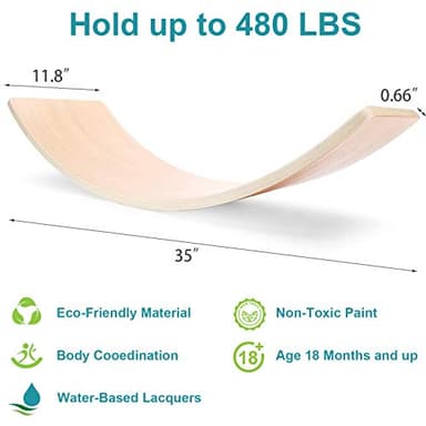 Gentle Monster Wooden Wobble Balance Board, 35 Inch Rocker Board Natural Wood, Kids Toddler Open Ended Learning Toy, Yoga Curvy Board for Classroom & Office Adult - Image 7
