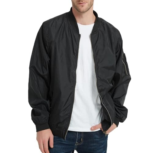 MADHERO Mens Bomber Jacket Lightweight Slim Fit Softshell Windbreaker Black XL - Image 1