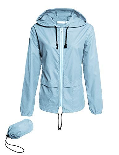 Avoogue Lightweight Raincoat Women's Waterproof Windbreaker Packable Outdoor Hooded Rain Jacket Light Blue M - Image 1