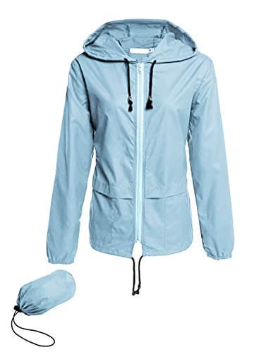 Avoogue Lightweight Raincoat Women's Waterproof Windbreaker Packable Outdoor Hooded Rain Jacket Light Blue M - Image 1