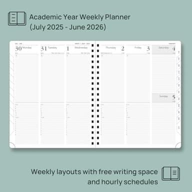 POPRUN Academic Planner 2025-2026 (July 2025-June 2026), Daily Weekly and Monthly Appointment Book (Wirebound Hard Cover - 10'' x 8'') with Hourly Time Slots, Tabs, 100 GSM - Light Pink - Image 3