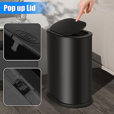 Anzoymx Stainless Steel Bathroom Trash Cans 1.8 Gallons Small Garbage Can with Pop up Lid, Metal Narrow Wastebasket, Slim Waterproof Litter Trash Bins Set for Bedroom, Toilet, Office (Black) - Image 3
