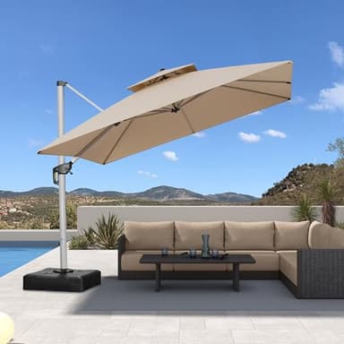 PURPLE LEAF 10ft Cantilever Outdoor Patio Umbrella Large Heavy Duty 360° Rotation Double Top Offset Rectangular Umbrellas for Backyard Deck Pool, Spectrum Sand - Image 2