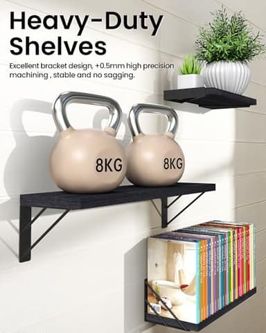 BAYKA Wall Shelves for Bedroom Decor, Floating Wall Shelves for Living Room Kitchen Storage, Mounted Rustic Wood Floating Shelves for Kids Books, Corner Shelves for Bathroom, Office(Set of 3) - Image 6