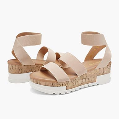 DREAM PAIRS Women's Open Toe Elastic Ankle Strap Casual Flatform Platform Wedges Sandals,Size 8.5,Nude,REED-1 - Image 2
