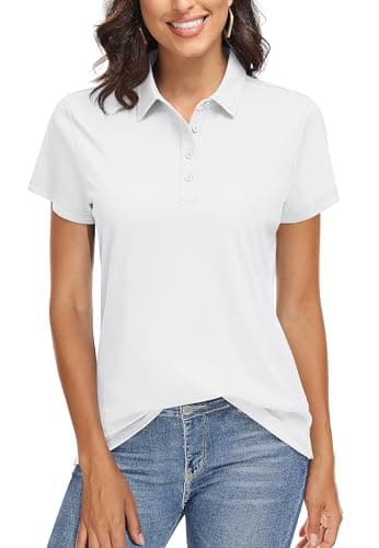 TACVASEN Womens Golf Shirts Short Sleeve Polos for Women Casual Work Shirts Quick Dry Athletic Shirts Summer Sun Shirts White - Image 1