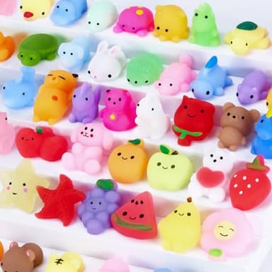 Mulyng Mochi Squishy Toys 80 Pack, Kawaii Squishies Fidget Toy for Kids Party Favor Christmas Birthday Gift Easter Goodie Bags Fillers Classroom Prizes with Storage Box, Non Duplicates (80 Pack) - Image 6