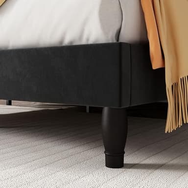 SHA CERLIN Queen Bed Frame with Adjustable Headboard/Velvet Upholstered/Diamond Button Tufted and Metal Studs/No Box Spring Needed/Wood Slat Support/Easy Assembly/Black - Image 5