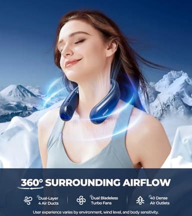1S Cool Down 30°F Neck Fan with Double Semiconductor Coolers, 360° Surrounded Personal Fans Air Conditioner that Blow Cold Air, 8H lasting Portable Fan with 3 Speed, Gifts for Men Women Outdoor Travel - Image 3