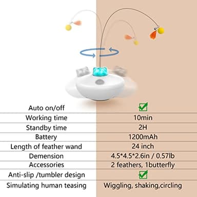 Oxawo Interactive Cat Toys Cat Exercise Tumbler, Rechargeable Cat Toys for Indoor Cats Spin Butterfly Game Teasing Kitty, Extra Long Feather Wand (P33 cat Toys) - Image 6