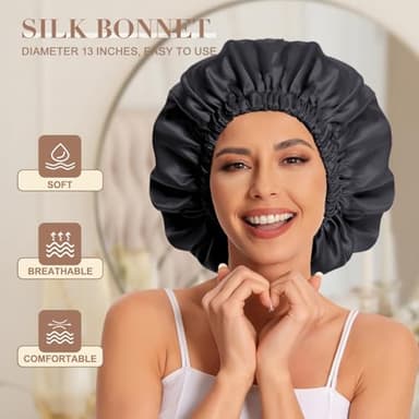 Satin Bonnet Silk Bonnet Hair Bonnet for Sleeping-Slouchy Beanie Hat Satin Sleep Cap for Women's Natural & Curly Hair(Black&Blackish Green) - Image 2