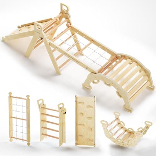 BlueWood 2025 8-in-1 Pikler Triangle Climbing Set Toddler Toys Indoor Baby Jungle Gym Climber Playground for Kids - Natural Wood - Image 1