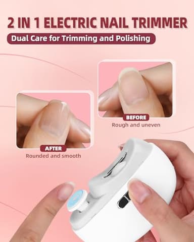 CCMADE 2025 Upgraded Electric Nail Clipper, 3 in 1 Automatic Nail Trimmer and Polisher with LED Light & Clip Storage,USB Rechargeable - 2 Speeds Electric Nail File for Baby, Adults, Seniors - Image 4