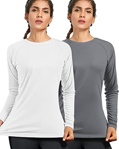 isnowood Women's Sun Protection Long Sleeve Shirts, 2 Pack UPF 50+ UV Rash Guard Swim Shirt, Lightweight Workout Hiking Tops - Image 1