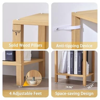 YUFAM 54in Tall Bookshelf 5-Tier Small Narrow Bookcase, Skinny Book Shelf for Small Space, Farmhouse Slim Shelf with Storage, Wood Freestanding Display Thin Bookshelves for Living Room, Natural - Image 6