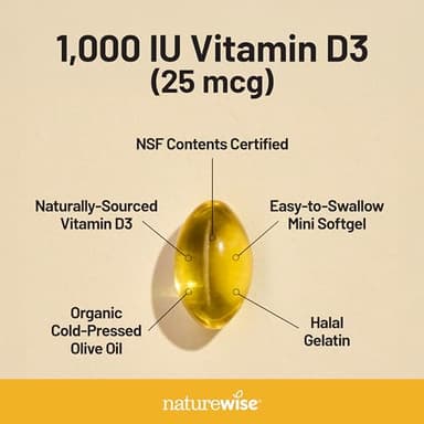 NatureWise Vitamin D3 1000iu (25 mcg) 1-Year Supply for Immune Support, Healthy Muscle Function, and Bone Health - Non-GMO, Gluten Free in Organic Extra Virgin Olive Oil, (Mini Softgel), 360 Count - Image 5