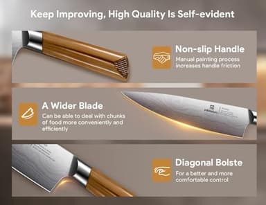 Kitchen Knife Sets With Block, Piklohas 15 Pieces Knife Sets With Magnetic Detachable Knife Holder, High Carbon Steel Damascus Pattern Chef Knife Set With Steak Knives, Ideal For House Warming Gift - Image 5