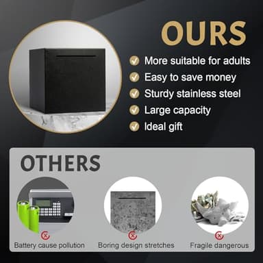 Piggy Bank for Adults Must Break to Open, Unbreakable Adults Piggy Bank Made of Stainless Steel, Metal Saving Bank (Black, 4.72-inch) - Image 6