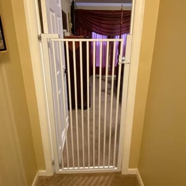 55.1 Inch Tall Baby Gate Auto Close Dog Gate Adjustable 29.92"- 43" Wide Pressure Mounted Walk Through Swing Pet Gate for Doorways (White, 29.92" - 43") - Image 8