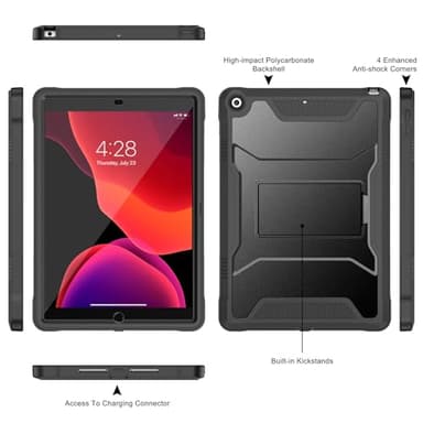 Soke Case for iPad 9th/8th/7th Generation 10.2-Inch (2021/2020/2019 Release), with Built-in Screen Protector and Kickstand, Rugged Full Body Protective Cover for Apple iPad 10.2 Inch - Black - Image 3