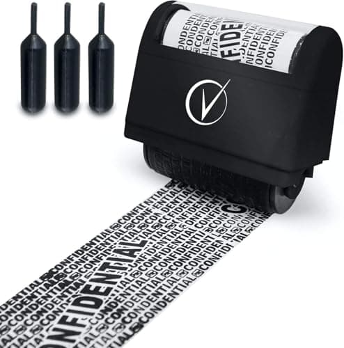 Vantamo Identity Theft Protection Roller Stamp for Hiding Sensitive Information, Wide Confidential Stamp with 3 Ink Refill, Security Stamp Roller for Identity Theft Prevention, Classy Black - Image 1