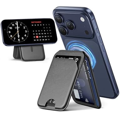 QYQBOON Mag-Safe Wallet Magnetic Wallet for Phone Lightweight Magnetic Phone Pouch Stand Adjustable Leather Mag-Safe Card Holder for iPhone 17/16/15/14/13/12 Series, Not for iPhone 13/12 Mini (Black) - Image 1