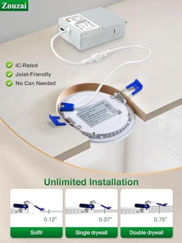 zouzai 24 Pack 4 Inch Ultra-Thin LED Recessed Ceiling Light with Junction Box 5CCT Adjustable Dimmable Can-Killer Downlight - ETL and Energy Star Certified (24 Pack 5CCT White, 4 Inch) - Image 10
