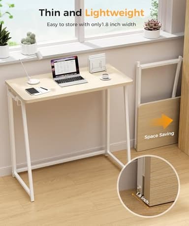 POLWKZU Folding Desk Small Foldable Desk for Small Space, 31.5 Inches Writing Computer Desks in Study, Home Office Foldable Office Desks for Bedroom, Oak - Image 5