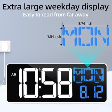 TXL 13 Inch Large Digital Wall Clock with Remote Control, 9 Color Night Light LED Desk Clock Digital with DST/Calendar/Temperature/Timer Function, Auto Dimmer, for Classroom, Living Room (White+Blue) - Image 5