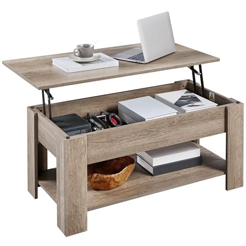 Yaheetech Lift Top Coffee Table with Hidden Compartment and Storage Shelf, Rising Tabletop Dining Table for Living Room Reception Room, 38.6in L, Grey - Image 1