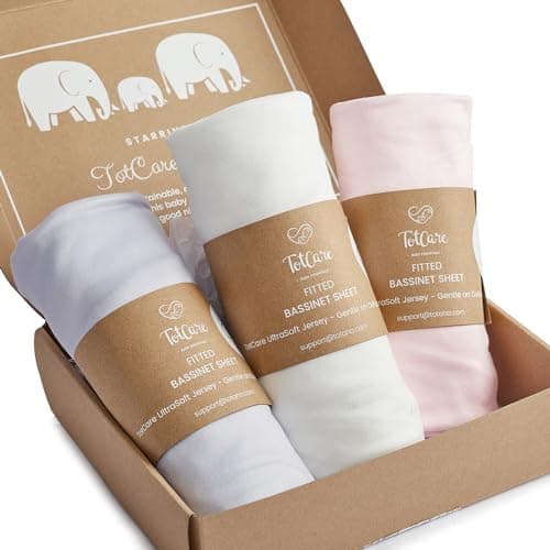TotCare Bassinet Fitted Sheets Compatible with SNOO Happiest Baby Oval Bassinet - Buttery Soft, Silky Comfort, Premium Stretchy Jersey Knit Sheets - Pale Pink + Lavendar + Cloud, 3 Pack - Image 1