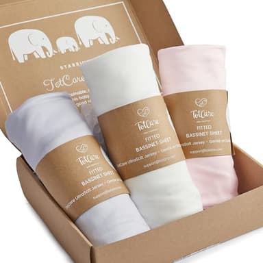 TotCare Bassinet Fitted Sheets Compatible with SNOO Happiest Baby Oval Bassinet - Buttery Soft, Silky Comfort, Premium Stretchy Jersey Knit Sheets - Pale Pink + Lavendar + Cloud, 3 Pack - Image 1