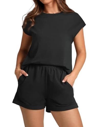 WIHOLL Summer Outfits for Women 2 Piece Sets Short Sleeve Basic Tops and Shorts Spring Travel 2025 Comfy Matching Sets Clothing Conjuntos De 2 Piezas Para Mujer Black M - Image 2