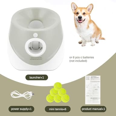 Elevon Dog Ball Thrower Launcher, Indoor/Outdoor Automatic Ball Launcher for Small and Medium-Sized Dogs, Includes 6 Mini Tennis Balls and a Data Line, Grey - Image 4