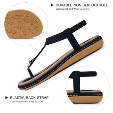 SHIBEVER Womens Sandals Summer Flat: Dressy Casual T-Strap Flip Flop Thong Flat Sandals - Black Size 8 Comfortable Walking - Image 3