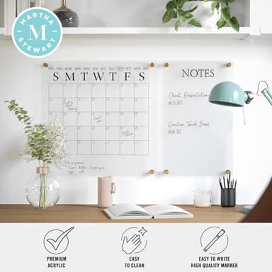 Martha Stewart Grayson Acrylic Wall Calendar and Notes Board with Dry Erase Marker, Clear with Black Print, Set of 2 - Image 9