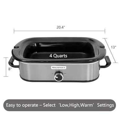 4-Quart Slow Cooker with Casserole Manual Warm Setting - Perfect Kitchen Small Appliance for Family Dinners, Dishwasher Safe Crock, Stainless Steel - Image 4
