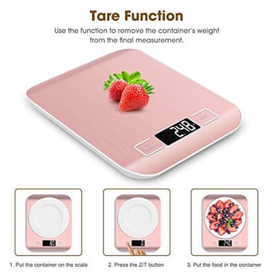Mik-Nana Food Scale Pink, 10kg/22lb Digital Kitchen Scale Weight Grams and Oz for Baking and Cooking, 1g/0.1oz Precise Graduation, Easy Clean Stainless Steel - Image 5