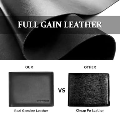 Sigtrenx Leather Wallets for Men, Genuine Leather Mens Wallet Bifold Rfid Blocking with 2 ID Windows (Black) - Image 2