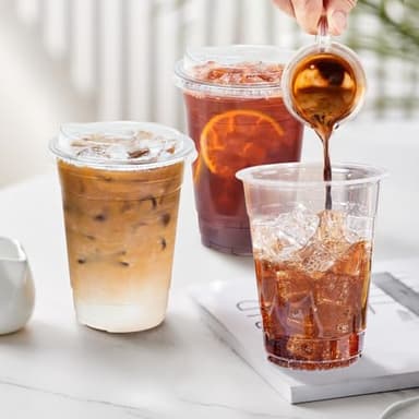 16 oz 100 Pack Clear Plastic Cups with Lids, Sturdy Iced Coffee Cups with Sip Lids, Disposable Food Safe Smoothie Cup for Cold Drinks, Juice, Milkshake - Image 5